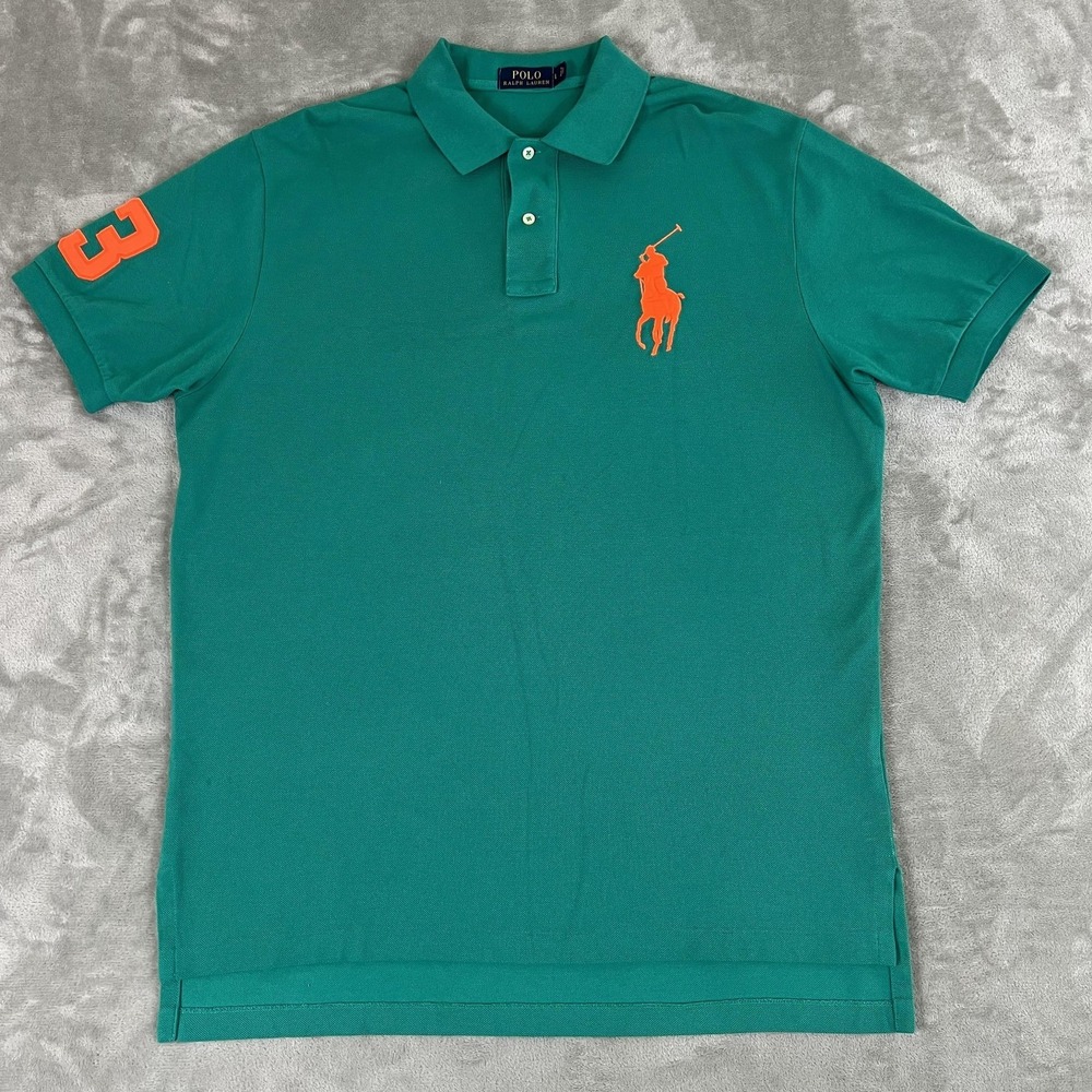 Polo Ralph Lauren Polo Shirt Mens Large Green Big Pony 3 Cotton Pique Casual
